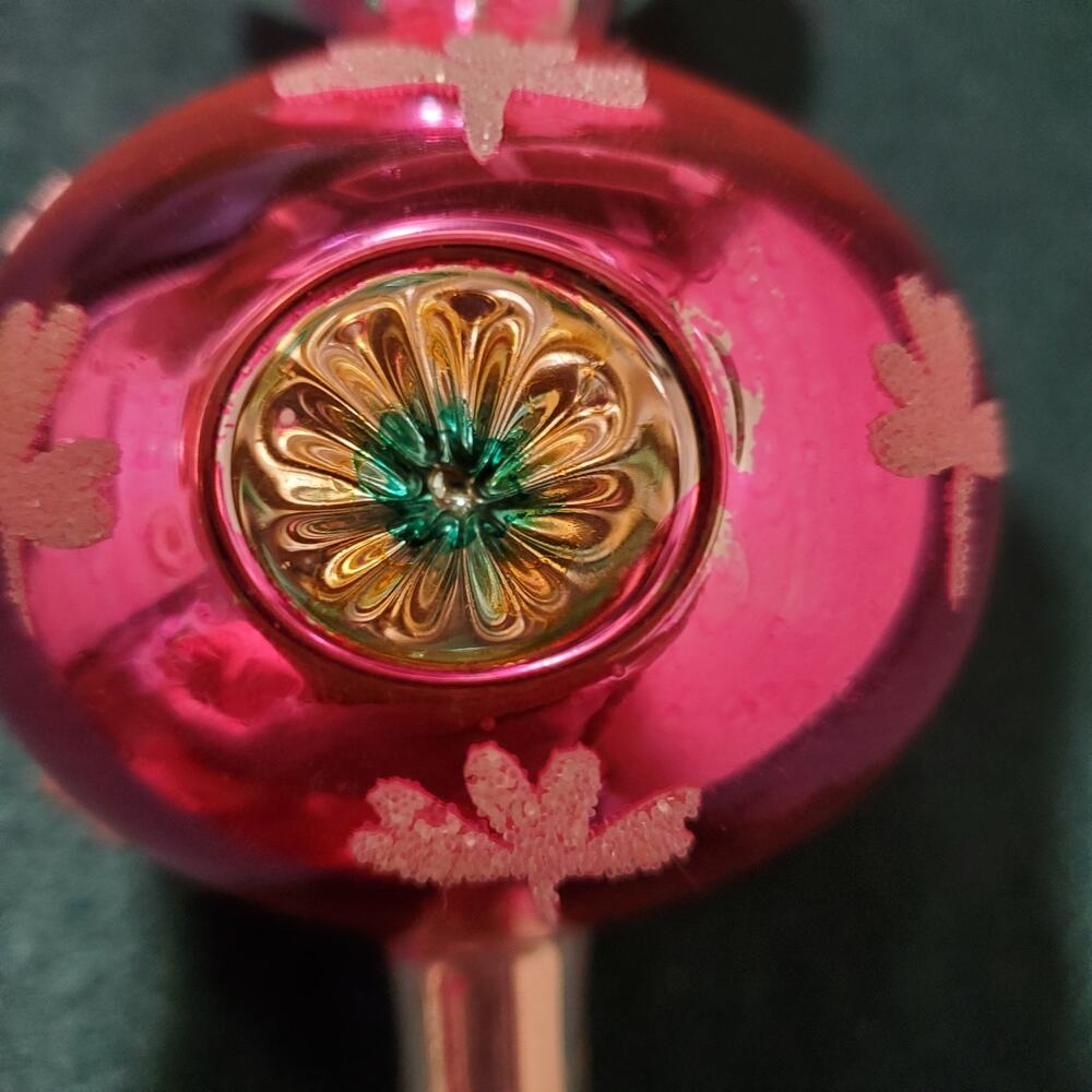 Vintage In Box Kurt Adler Pink Mercury Glass Tree Topper 3-Indent Tree Top